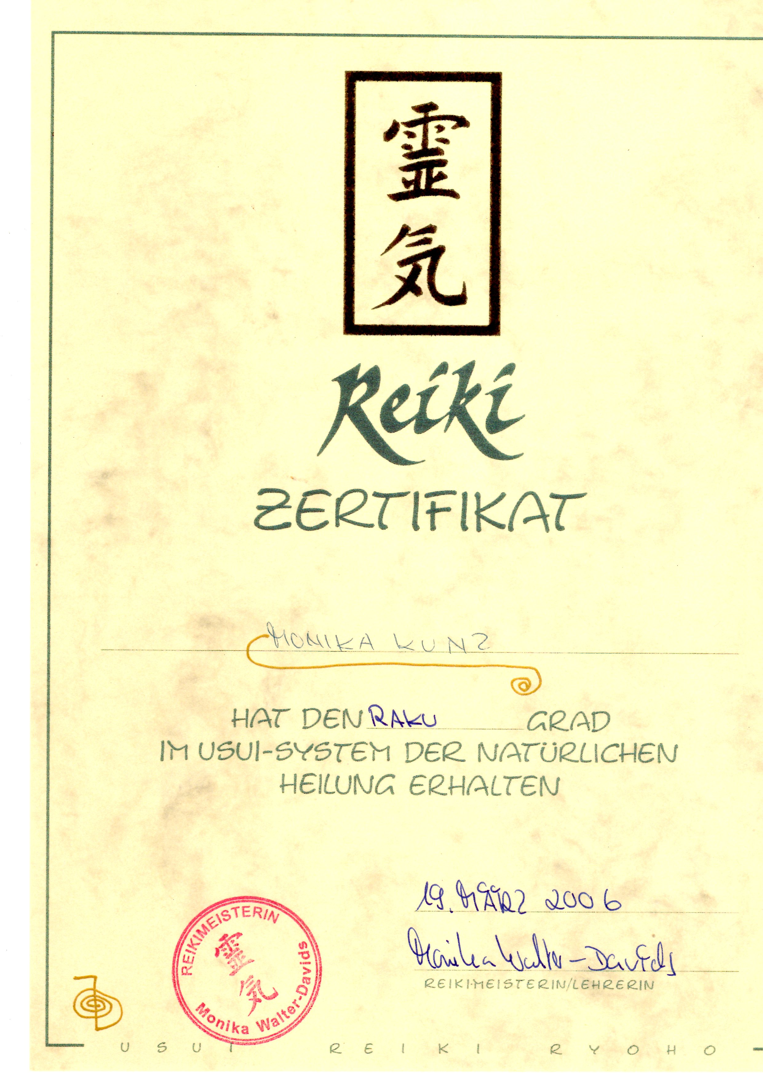Zertifikat RAKU Grad 19.03.06